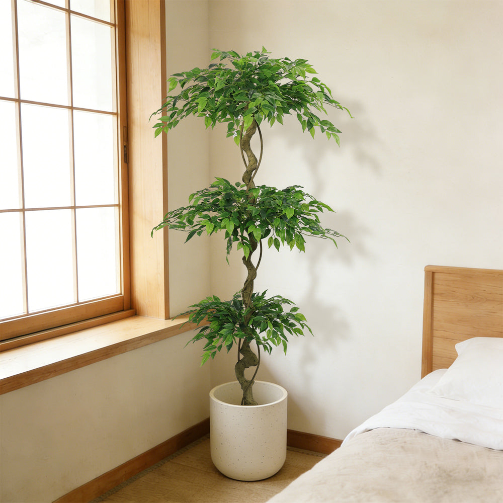 6FT Lifelike Artificial Ficus Tree with Black Pot for Home or Office Decor, Green Plastic Indoor Plant Media 2