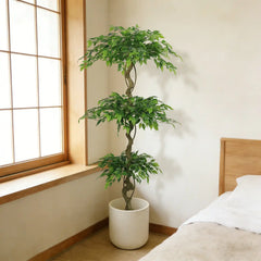 6FT Lifelike Artificial Ficus Tree with Black Pot for Home or Office Decor, Green Plastic Indoor Plant perspective