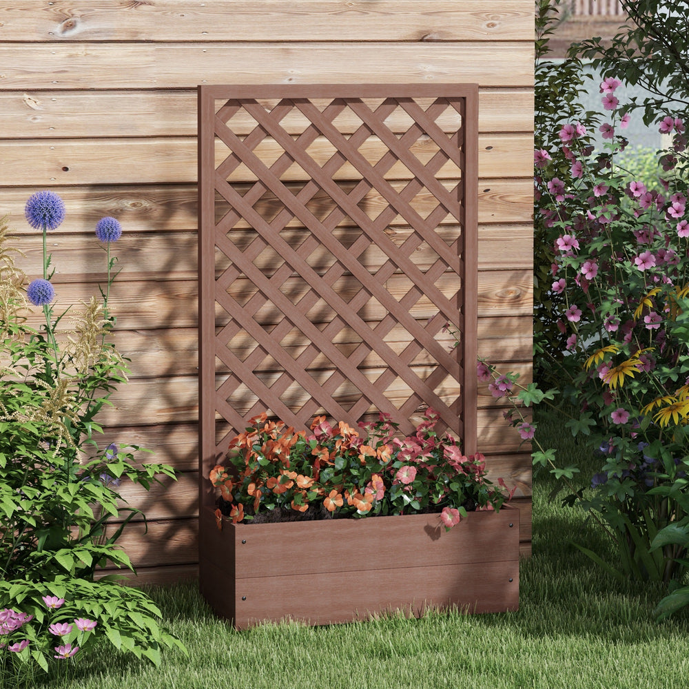 Outsunny Raised Garden Bed with Trellis Lattice, Wood Planter Box with Self Draining Gap, Freestanding Trellis Planter for Climbing Plants, Vines, Flowers, 29.5' x 13.25' x 53.25', Light Brown Media 8