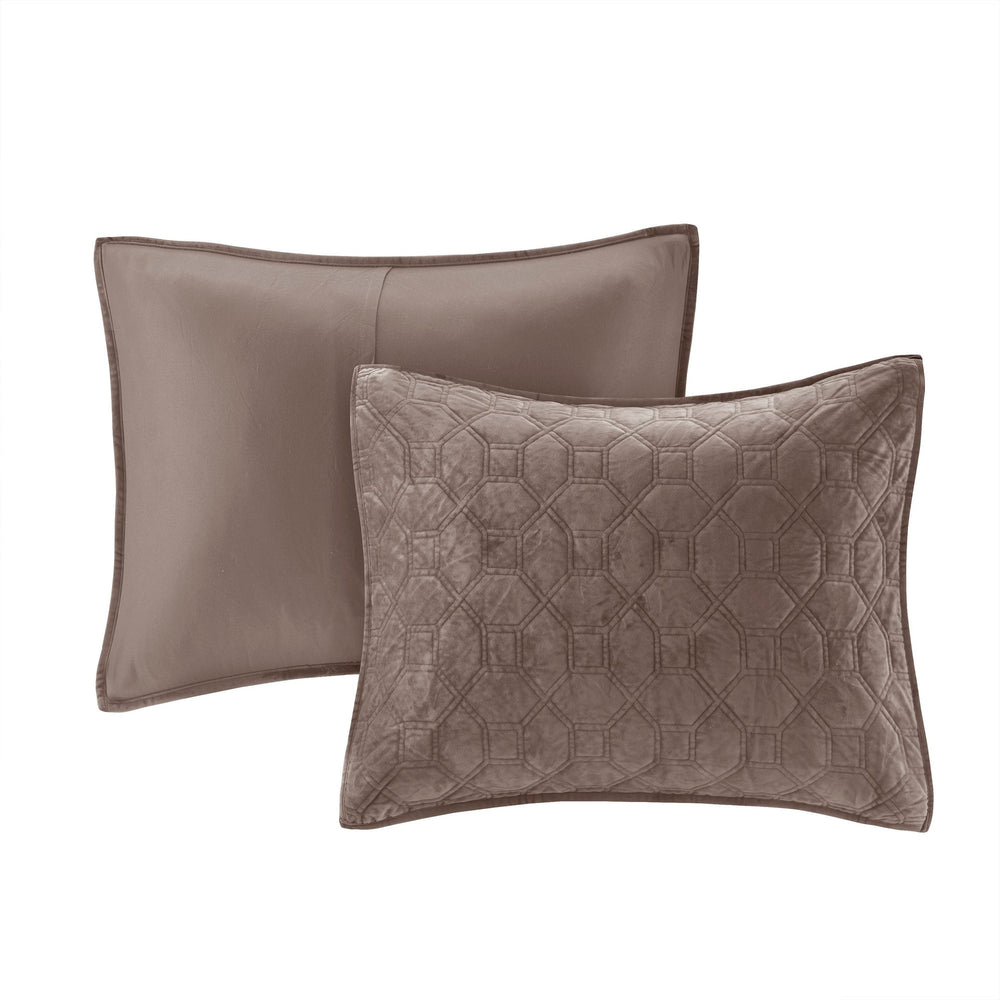 3 Piece Velvet Quilt Set Taupe King/Cal King Media 10