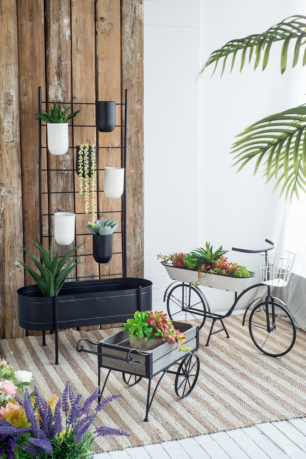 24.4x12.6x15.4' Rustic Black Trolley Cart Plant Stand, Planter Media 18