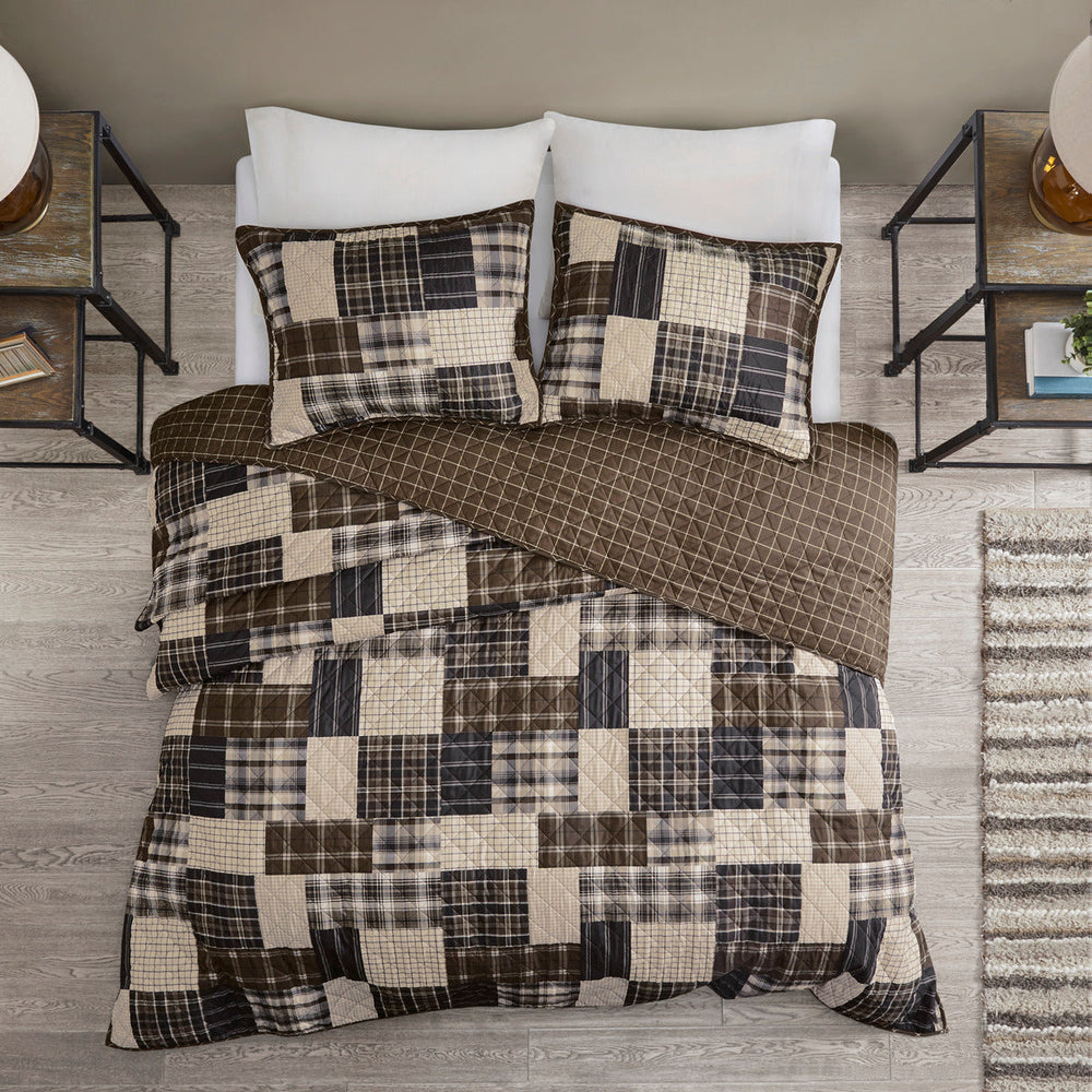 3 Piece Reversible Printed Quilt Set Black/Brown King/Cal King Media 4