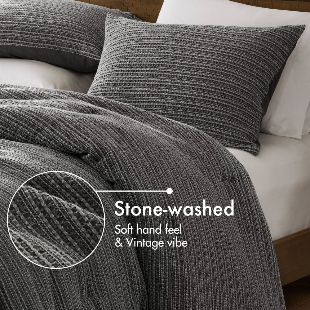 3PCS King/Cal King Waffle Washed Comforter Set Media 12