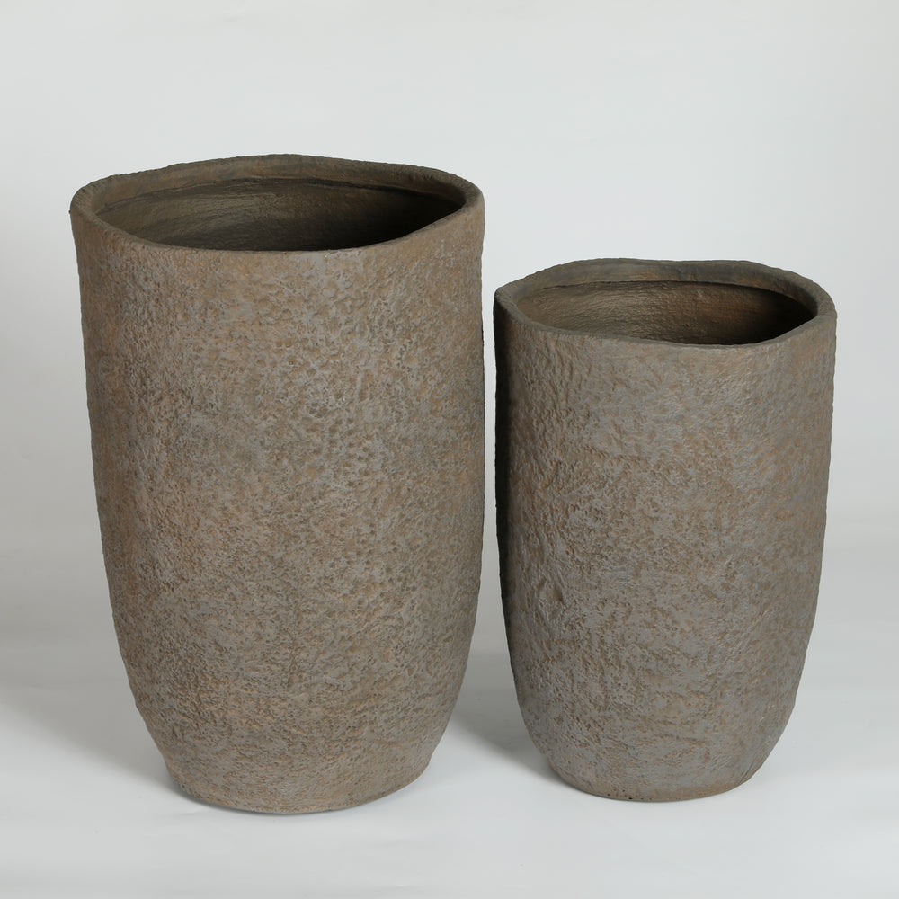 Round Concrete Planter Set of 2, Large Outdoor Indoor Handmade Rustic Decorative Planter Pots Containers with Drainage Holes for Home Garden Patio, 14' x 22' & 17' x 26' (Coffee) Media 11