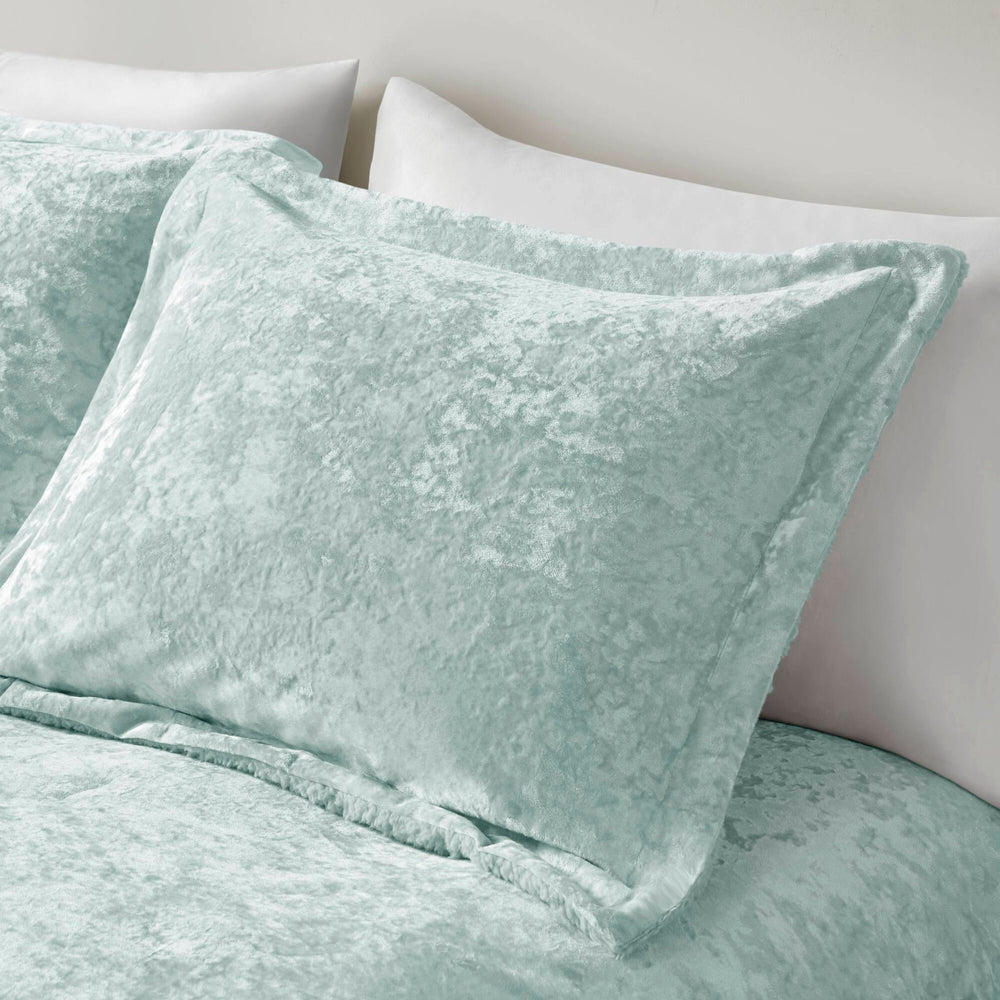 3 PCS Full/Queen Crushed Velvet   Reversible Comforter Set Aqua Media 9