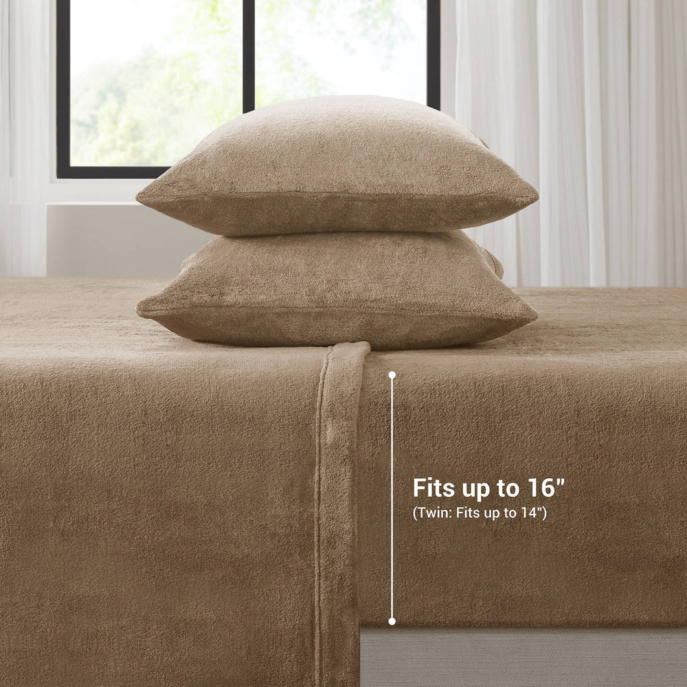 4 PCS Queen Micro Plush Sheet Set Taupe Media 5