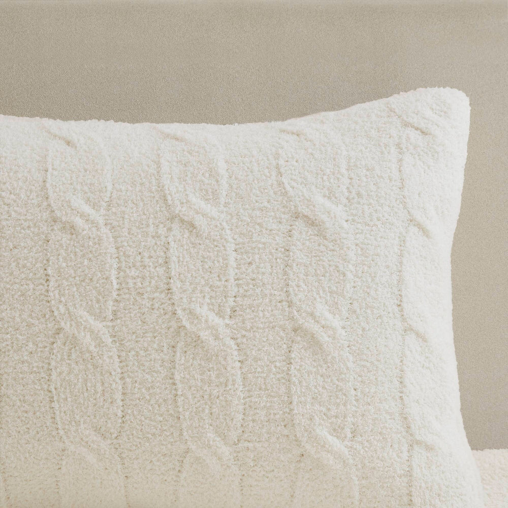 3 Pieces King/Cal King Cable Knit Chenille Comforter Set,Ivory Media 13