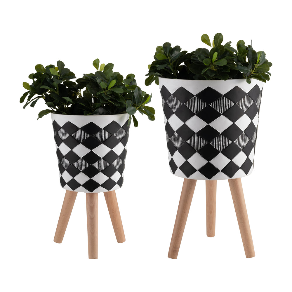 S/2 10/12' DIAMOND PLANTER W/ WOOD LEGS, BLACK(KD) Media 4