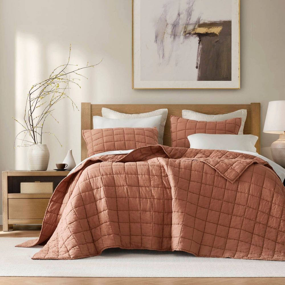 3-Piece Full/Queen Linen Garment Washed Quilt Set,Clay Media 1