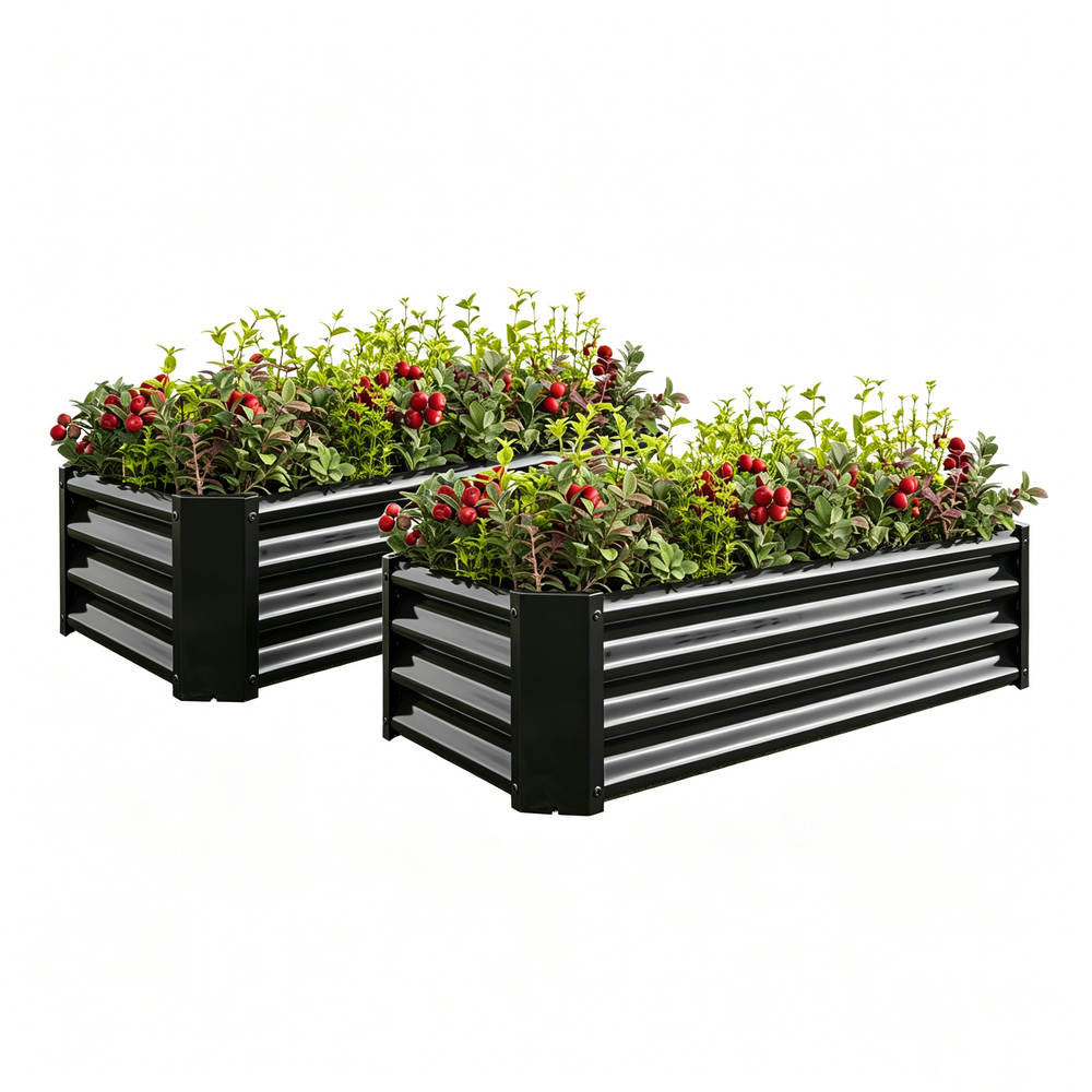 2PCS Black 4×2×1ft Metal Raised Garden Bed, Rectangle Raised Planter for Flowers Plants, Vegetables Herb Media 1