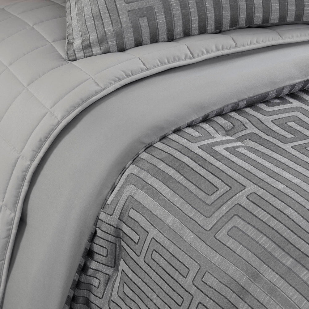 10 PCS King Luxury Jacquard Comforter Set Grey Media 12