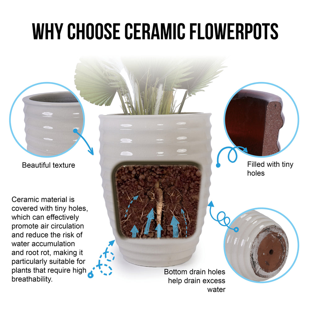 Ceramic Flowerpot, Modern Planter for Patio, Garden, Windowsill - Milk White Media 12