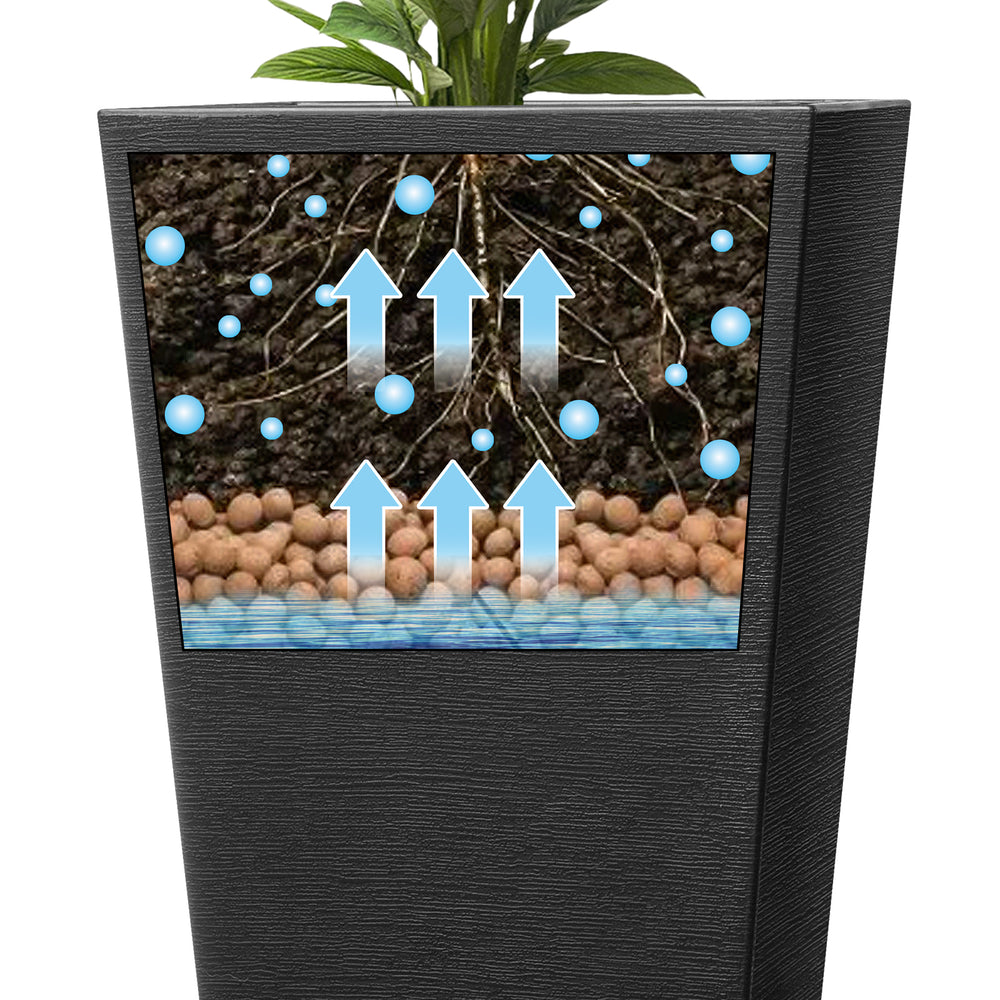 Set of 2 Tall Outdoor Planters 22inch, Large Planters for Outdoor Indoor Plants, Black Front Porch Planters Flower Tree Plant Pots with Modern Design and Built-in Drainage Media 4