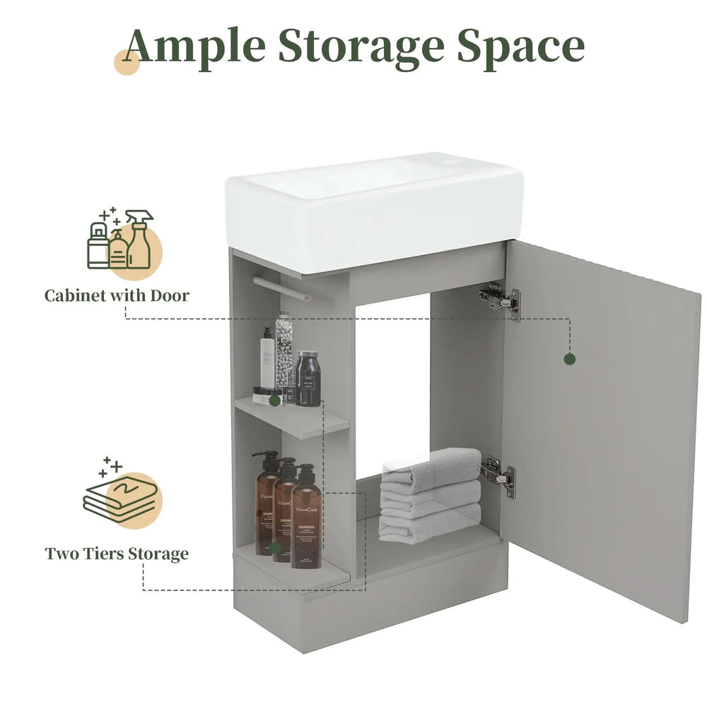 18.6' Bathroom Vanity with Sink, Bathroom Vanity Cabinet with Two-tier Shelf, Left or Right Orientation, Grey  (Old Sku:WF308491AAE) - DTY Store