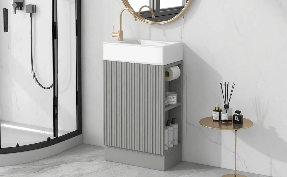 Bathroom Vanity With Sink MDF Grey Two-Tier Shelf Left Or Right Orientation Media 9
