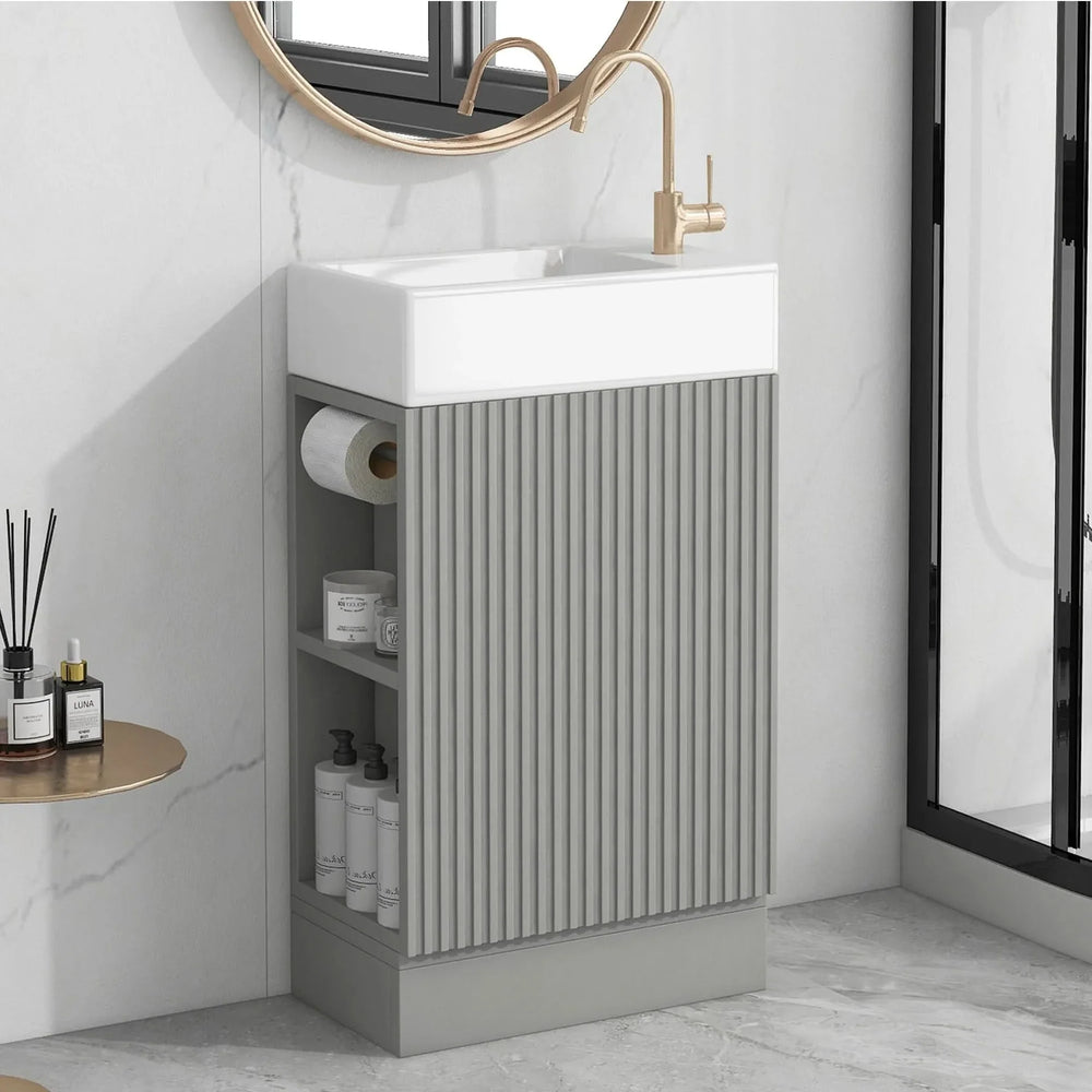 18.6' Bathroom Vanity with Sink, Bathroom Vanity Cabinet with Two-tier Shelf, Left or Right Orientation, Grey  (Old Sku:WF308491AAE) - DTY Store