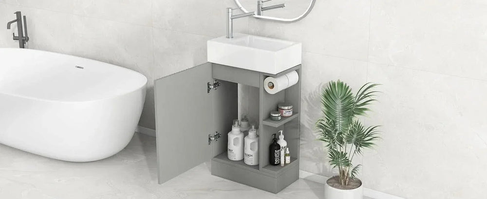 Bathroom Vanity With Sink MDF Grey Two-Tier Shelf Left Or Right Orientation Media 27