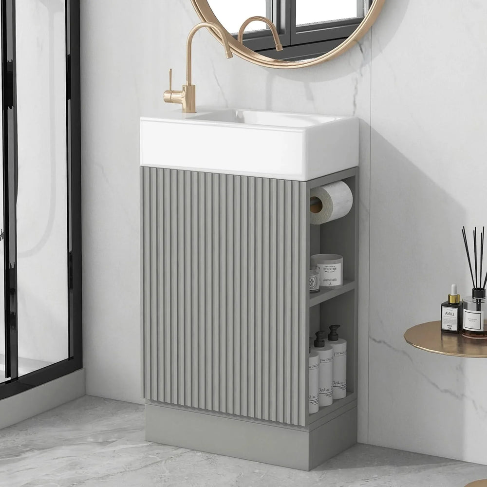 18.6' Bathroom Vanity with Sink, Bathroom Vanity Cabinet with Two-tier Shelf, Left or Right Orientation, Grey  (Old Sku:WF308491AAE) - DTY Store