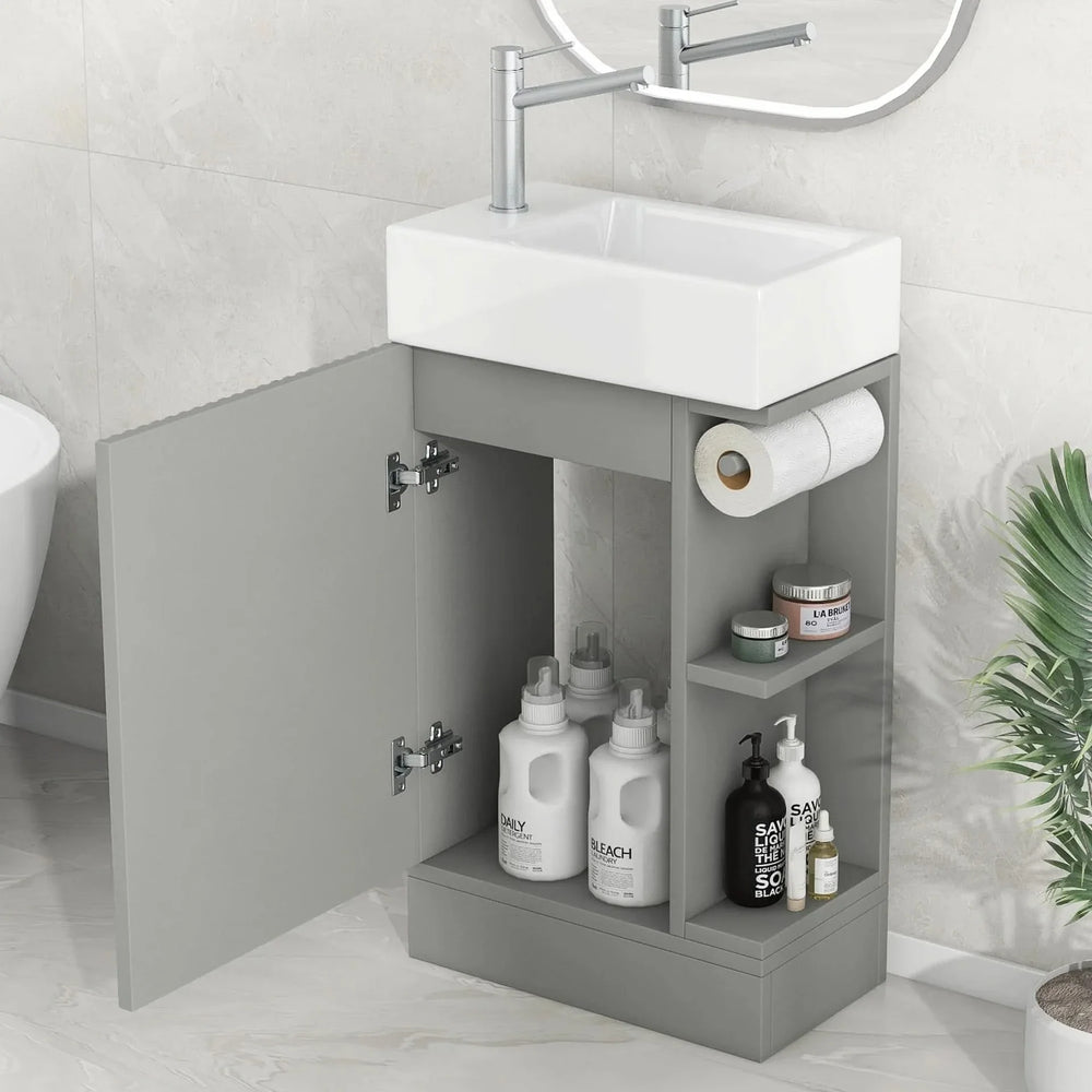 18.6' Bathroom Vanity with Sink, Bathroom Vanity Cabinet with Two-tier Shelf, Left or Right Orientation, Grey  (Old Sku:WF308491AAE) - DTY Store