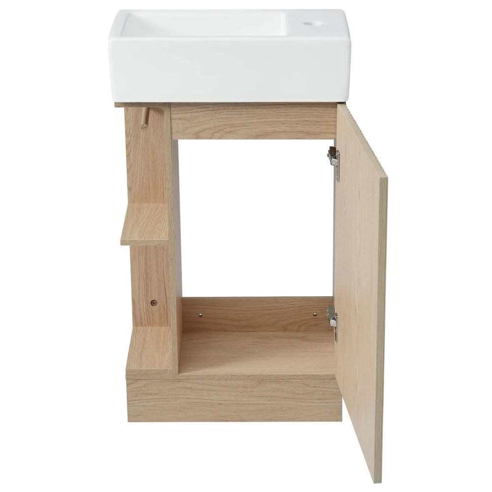 Bathroom Vanity Natural Finish & Two Tier Shelf & Left Or Right Orientation Media 18