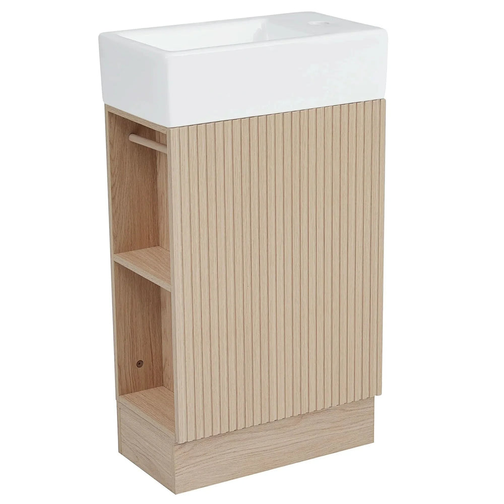 Bathroom Vanity Natural Finish & Two Tier Shelf & Left Or Right Orientation Media 12