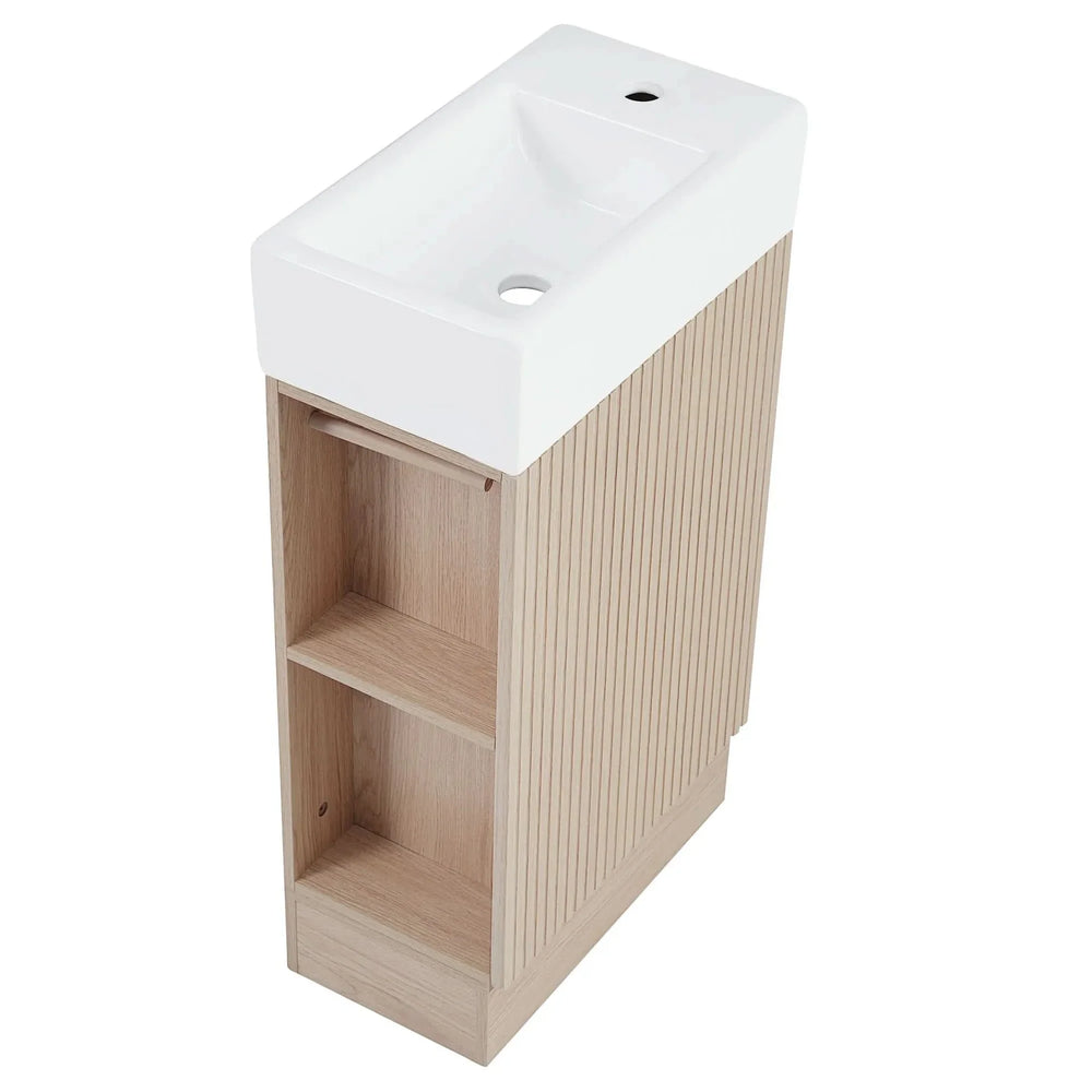 Bathroom Vanity Natural Finish & Two Tier Shelf & Left Or Right Orientation Media 15