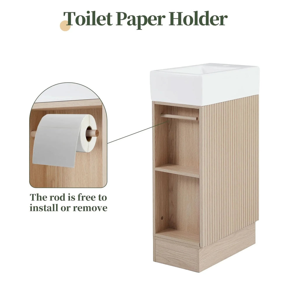 Bathroom Vanity Natural Finish & Two Tier Shelf & Left Or Right Orientation Media 4