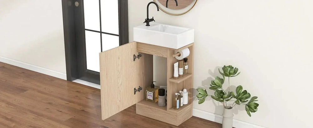 Bathroom Vanity Natural Finish & Two Tier Shelf & Left Or Right Orientation Media 25