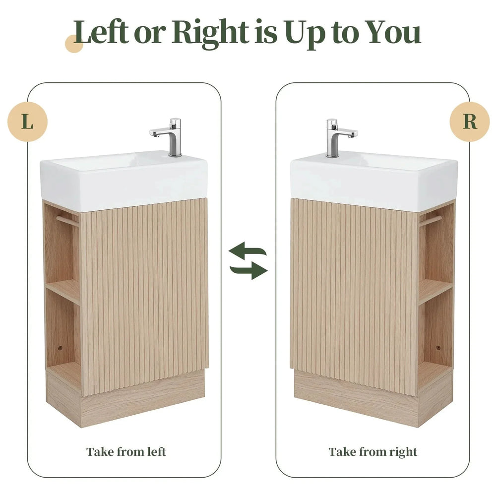 Bathroom Vanity Natural Finish & Two Tier Shelf & Left Or Right Orientation Media 6