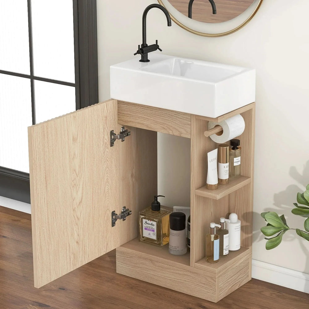 Bathroom Vanity Natural Finish & Two Tier Shelf & Left Or Right Orientation Media 3