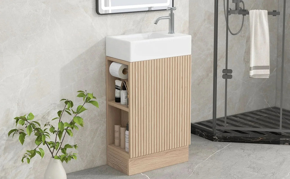 Bathroom Vanity Natural Finish & Two Tier Shelf & Left Or Right Orientation Media 11
