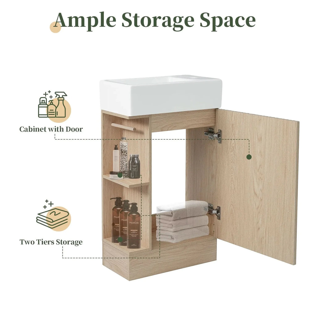 Bathroom Vanity Natural Finish & Two Tier Shelf & Left Or Right Orientation Media 5