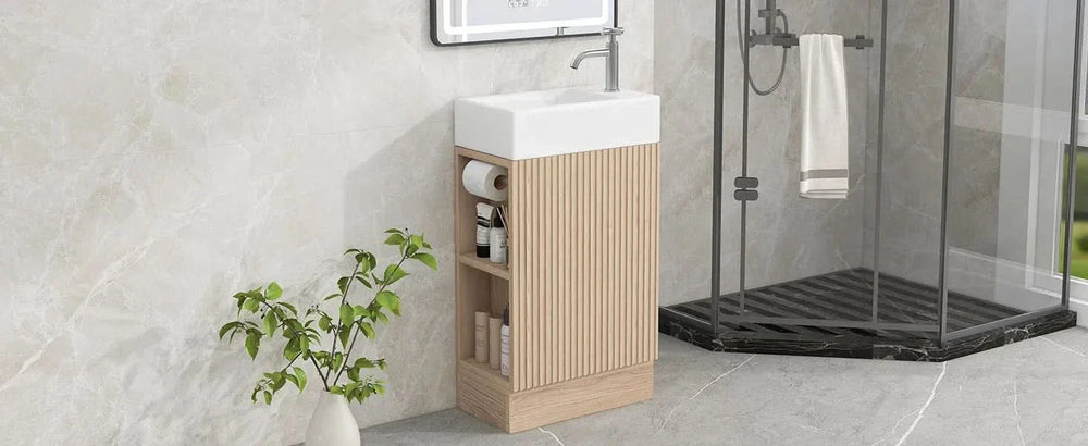 Bathroom Vanity Natural Finish & Two Tier Shelf & Left Or Right Orientation Media 27