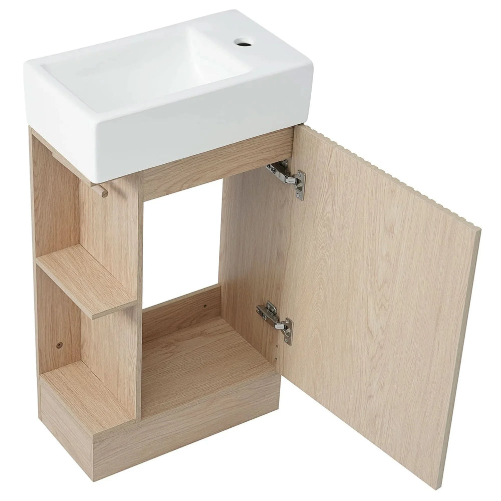 Bathroom Vanity Natural Finish & Two Tier Shelf & Left Or Right Orientation Media 20