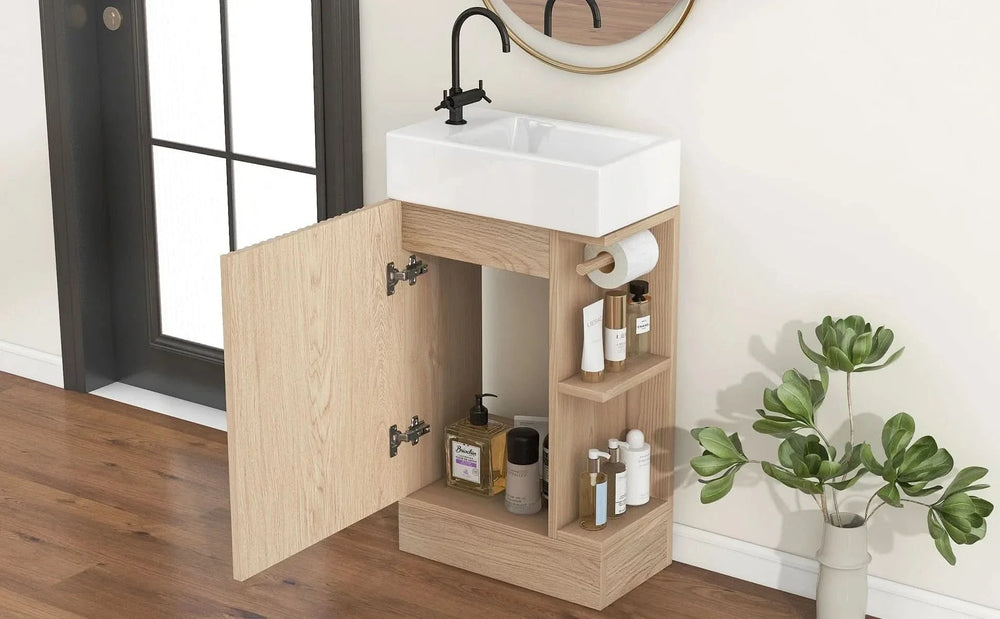 Bathroom Vanity Natural Finish & Two Tier Shelf & Left Or Right Orientation Media 10