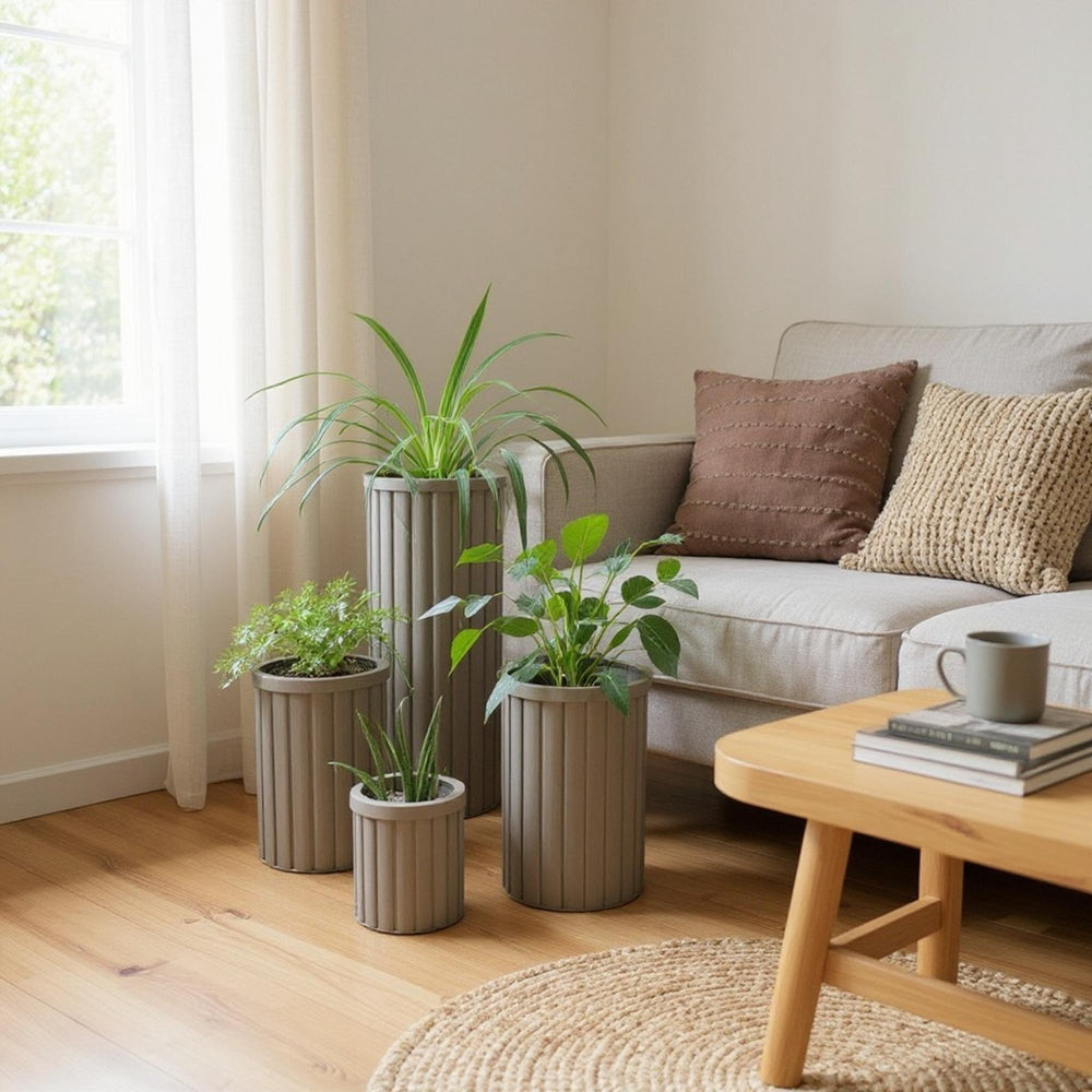 Round Strata Column Planter LG - Grey Brown Media 5