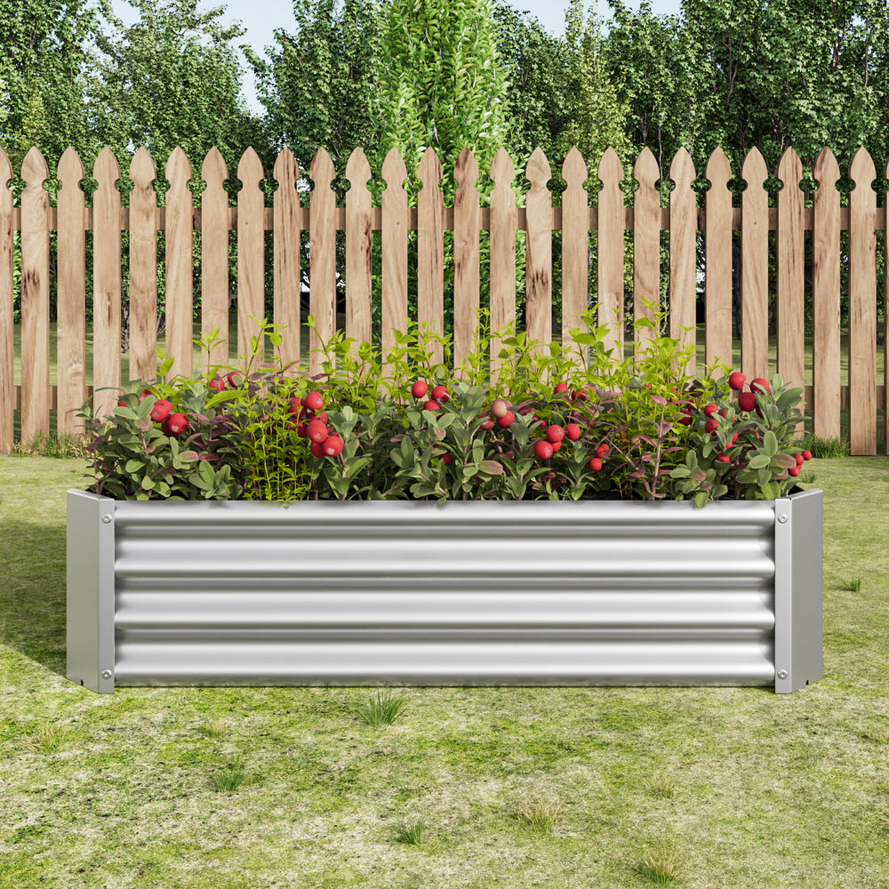 2PCS Silver 4×2×1ft Metal Raised Garden Bed, Rectangle Raised Planter for Flowers Plants, Vegetables Herb Media 2