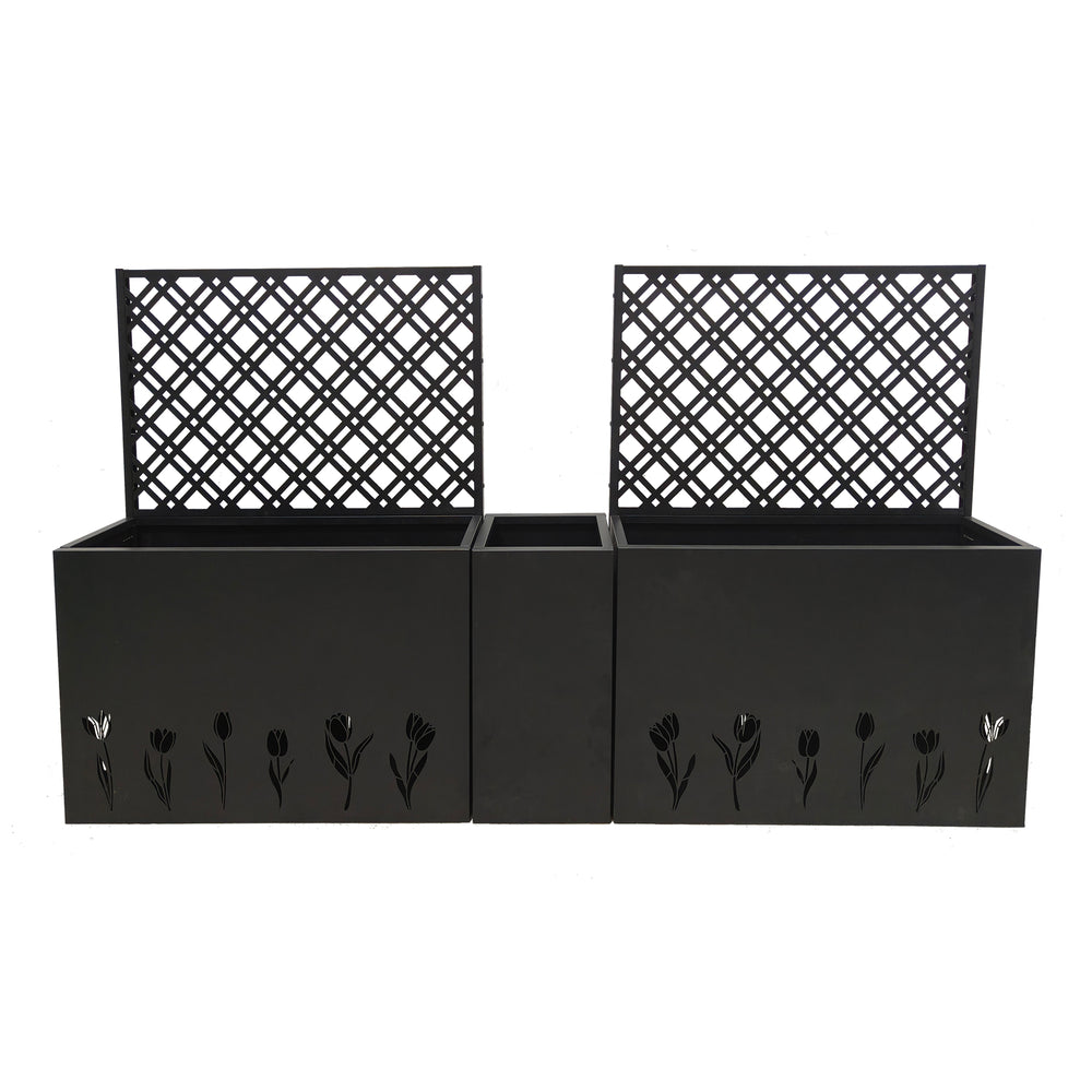 Metal Planter-Trellis Combo (Set of 3) - Raised Garden Bed, Flower Trellis & Privacy Screen for Patio, Balcony, Garden, Rust-Resistant Planter Box with Drainage Holes, 23.6in Depth Planting Bed, Tulip Media 9