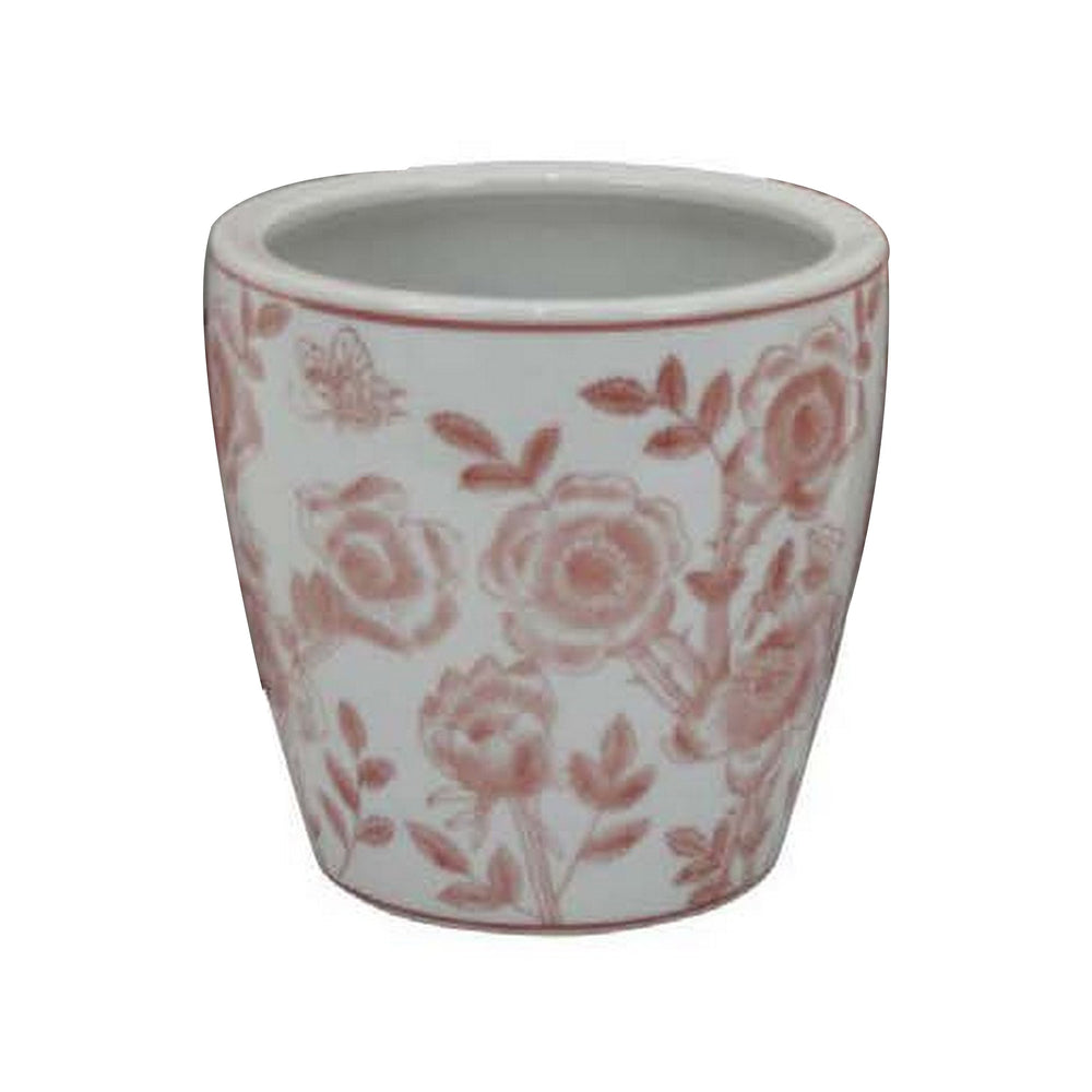 Kerry Accent Planter Pot Set of 4, Pink Floral Pattern, White Ceramic Media 3