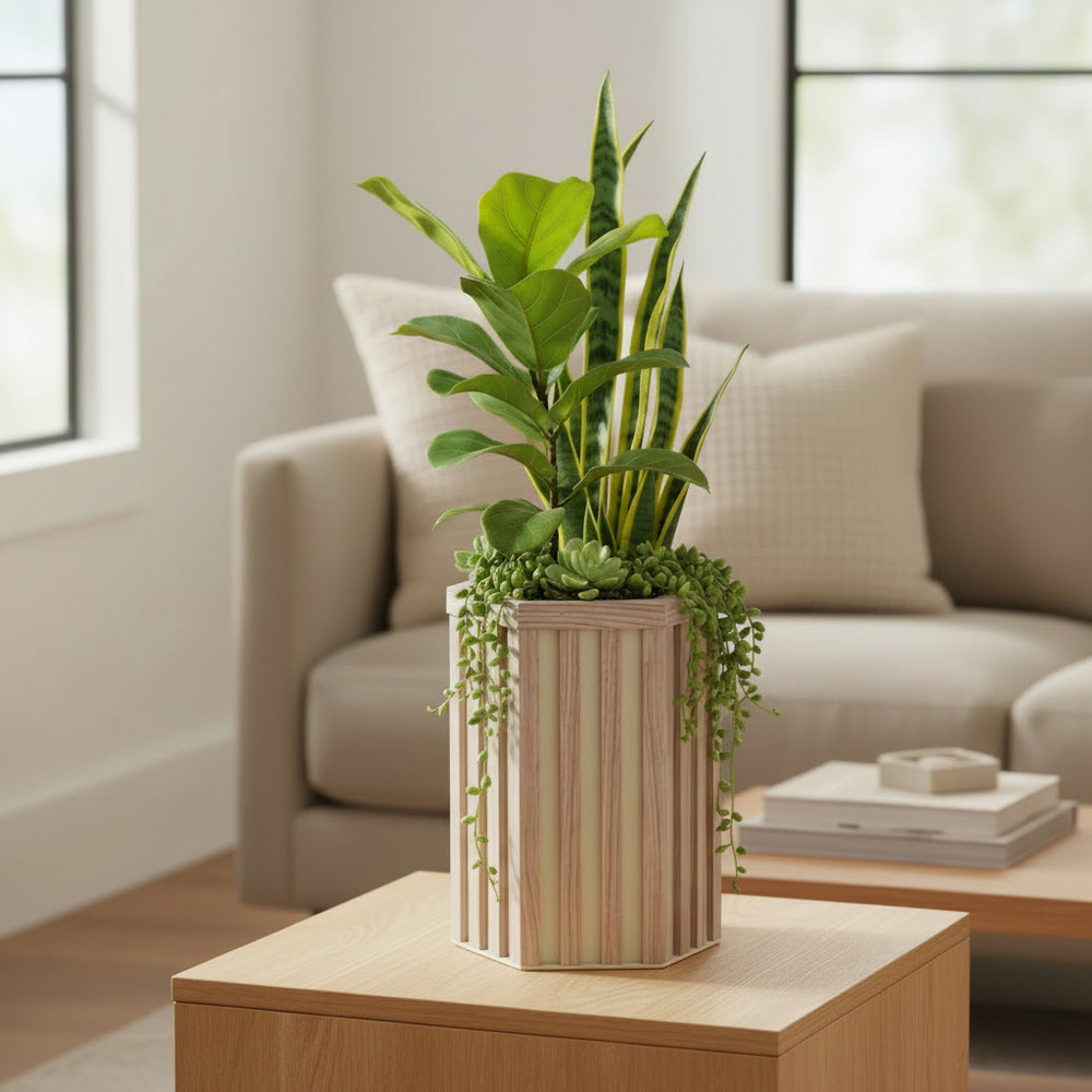 Hexagon Column Planter SM - Ash Brown Media 3
