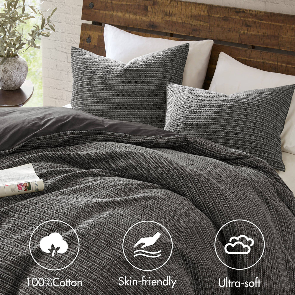 3PCS Full/Queen Waffle Washed Duvet Set Media 4