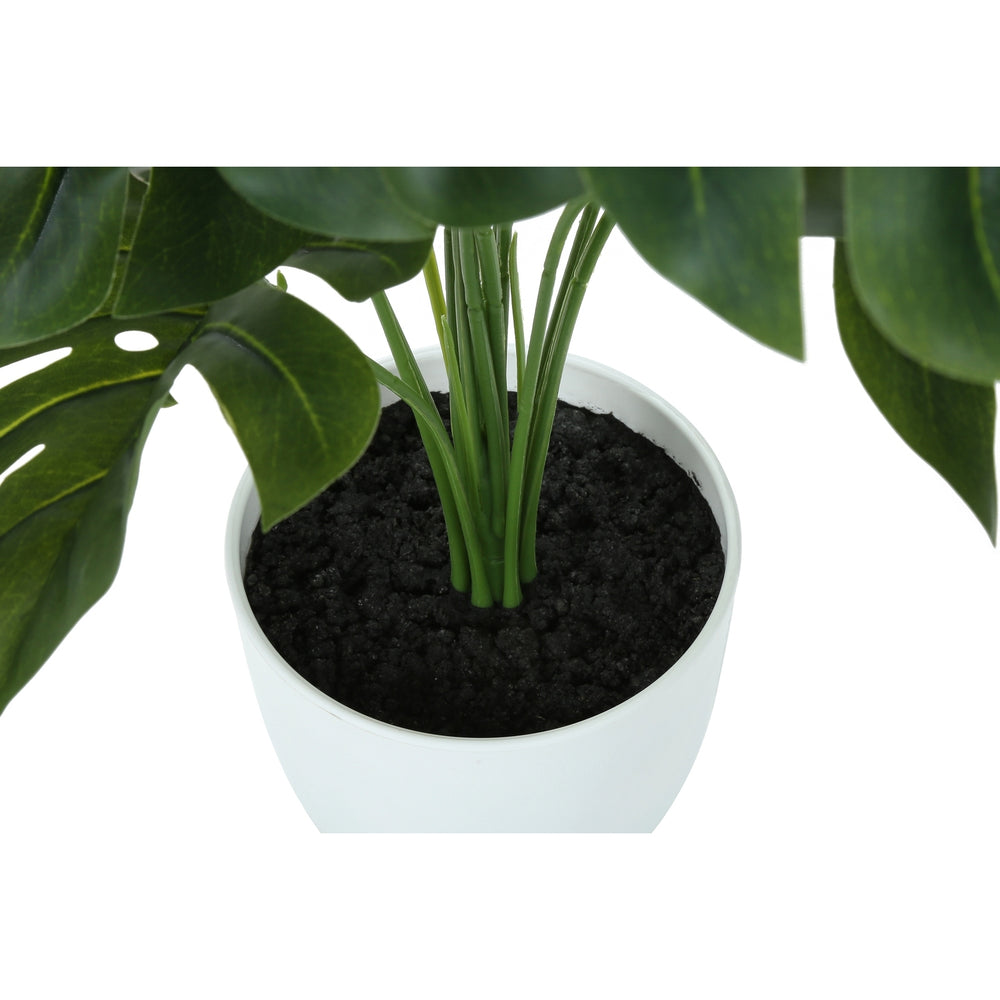 Artificial Monstera Plant, 24' Tall, Green Faux Potted Indoor Decor with Real Touch Leaves, White Pot, Tabletop Greenery Media 4