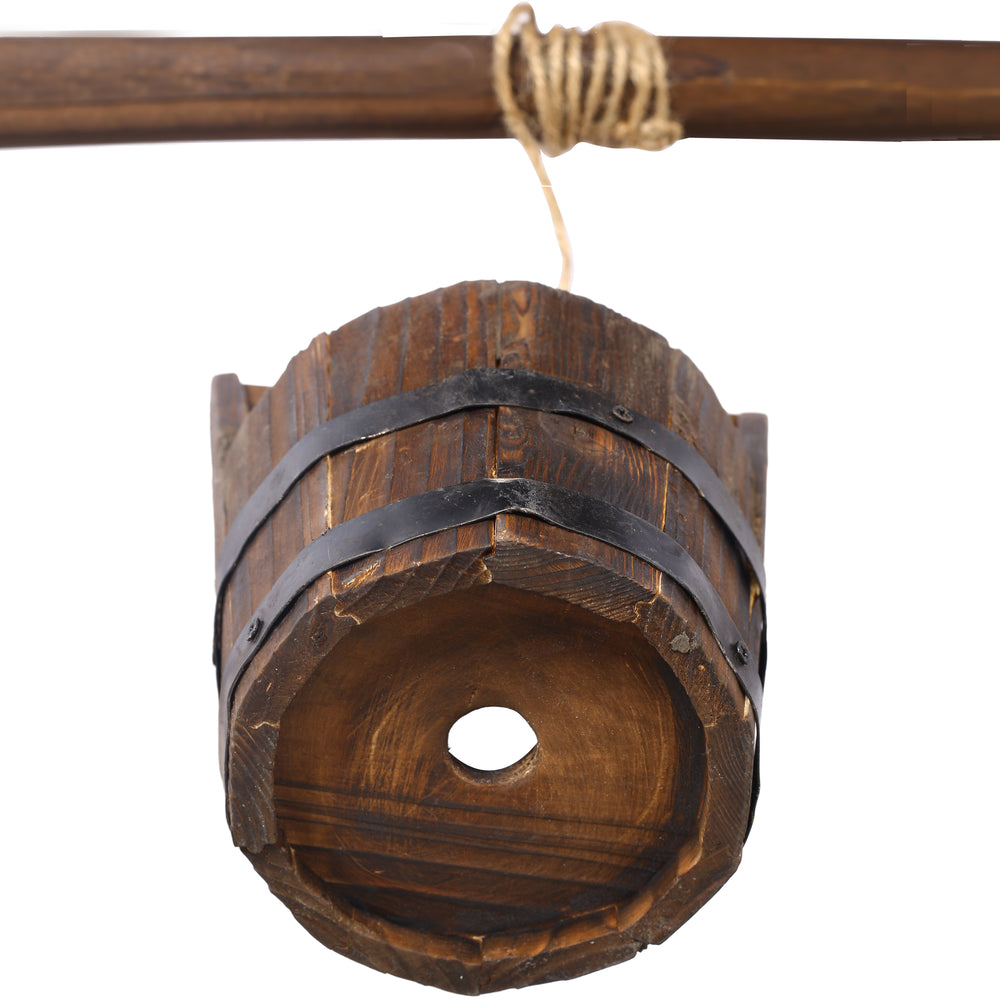 Rustic Wooden Wishing Well Planter Outdoor Home Décor for Patio, Garden, Yard w/Hanging Bucket Media 7