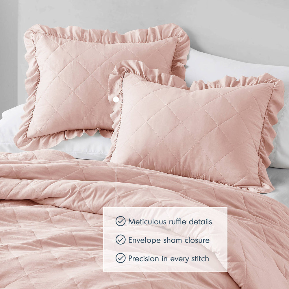 3-Piece Full/Queen Diamond Quilted Ruffle Edge Comforter Set Media 16
