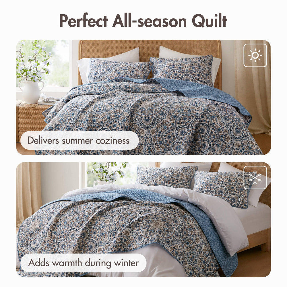 3-Piece King Boho Floral Reversible Quilt Media 8