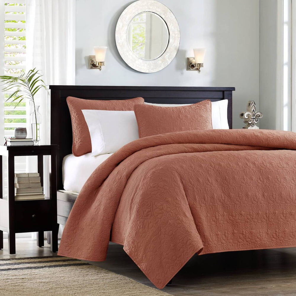 3 Piece Reversible Bedspread Set Clay Red Queen Media 5