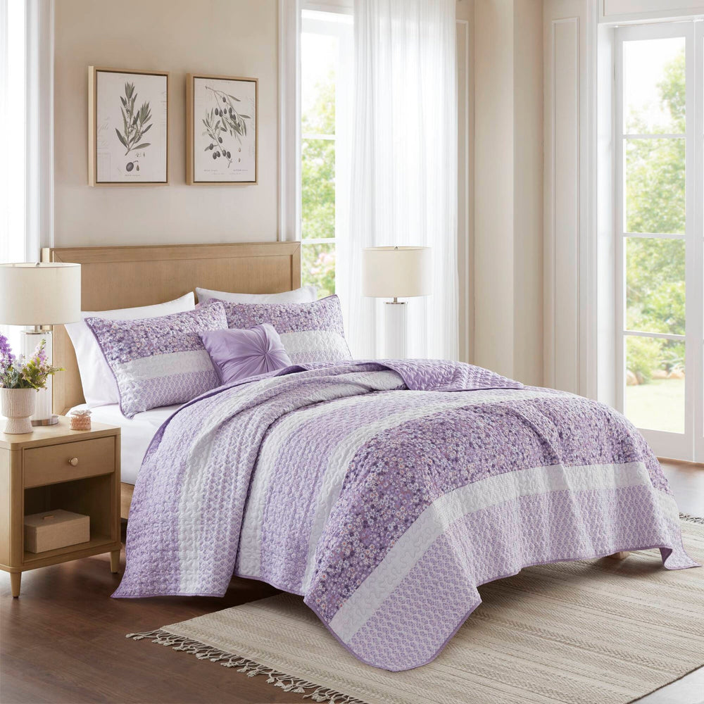 4 PCS Full/Queen Seersucker Quilt Set with Throw Media 16