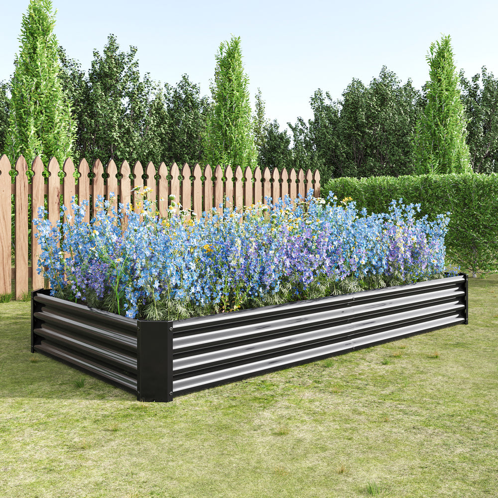 2PCS Black 8×4×1ft Metal Raised Rectangle Garden Planter Beds Media 3