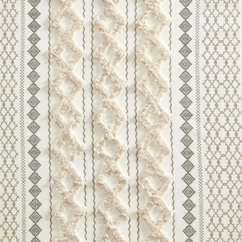 Cotton Curtain Panel 50x108 Inches Printed Chenille Stripe Lined Ivory Media 4