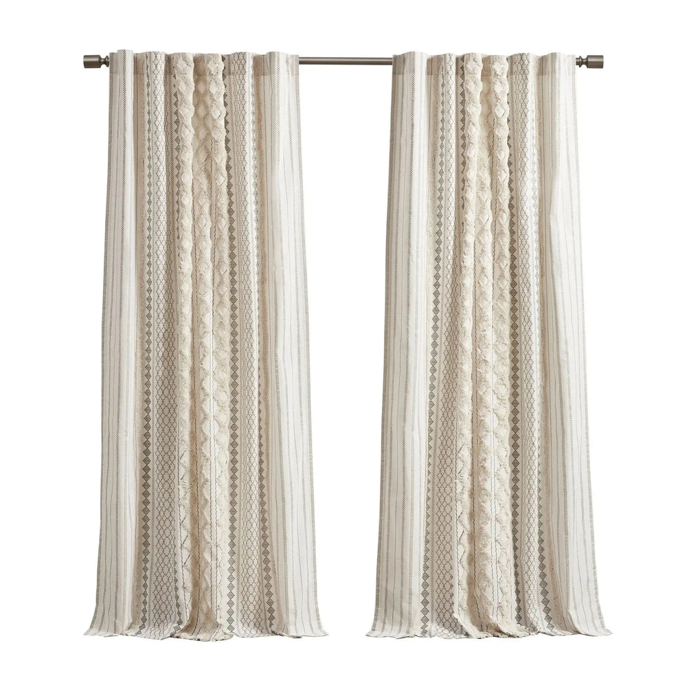 Cotton Curtain Panel 50x108 Inches Printed Chenille Stripe Lined Ivory Media 11